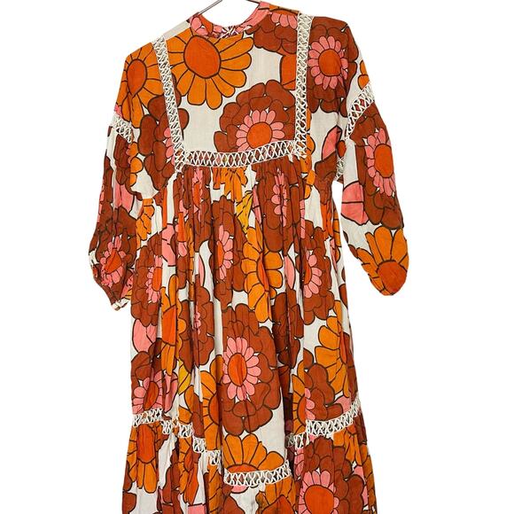 DODO BAR OR Nell Burnt Orange White Floral Lace Cutout Oversized Dress Size S - Picture 5 of 14